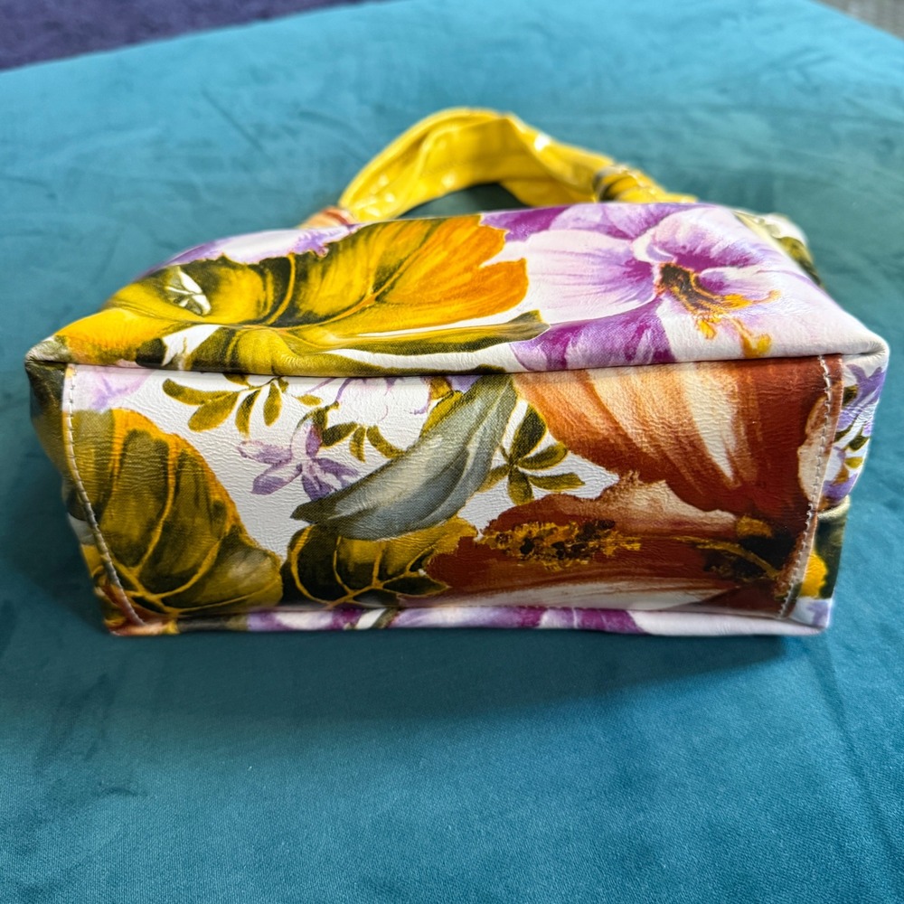 Cecconi Piero Italian Floral Leather Handbag Yellow Purple White Mini Tote Bag - Picture 2 of 15